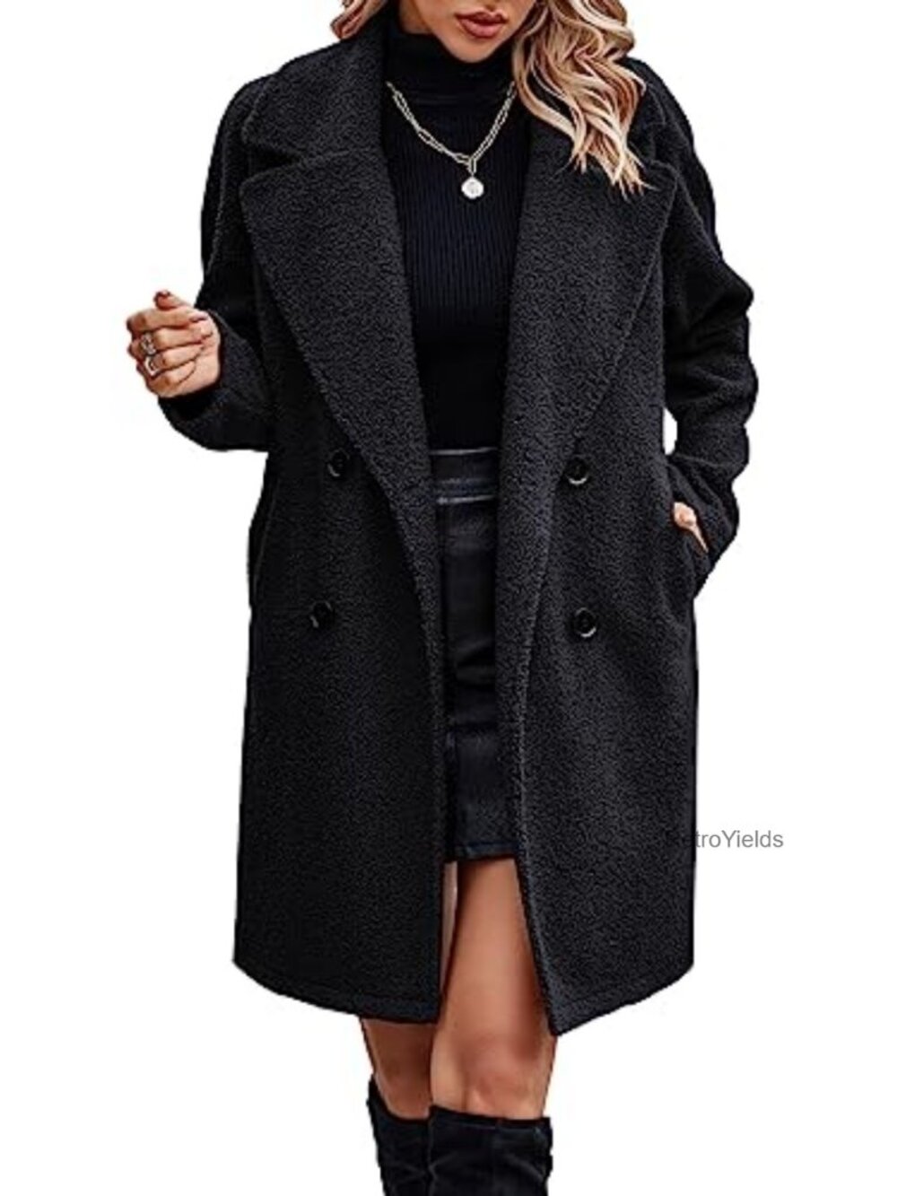 Long Sherpa Coat Fuzzy Faux Fur Trench Jacket Button Cardigan Pockets
